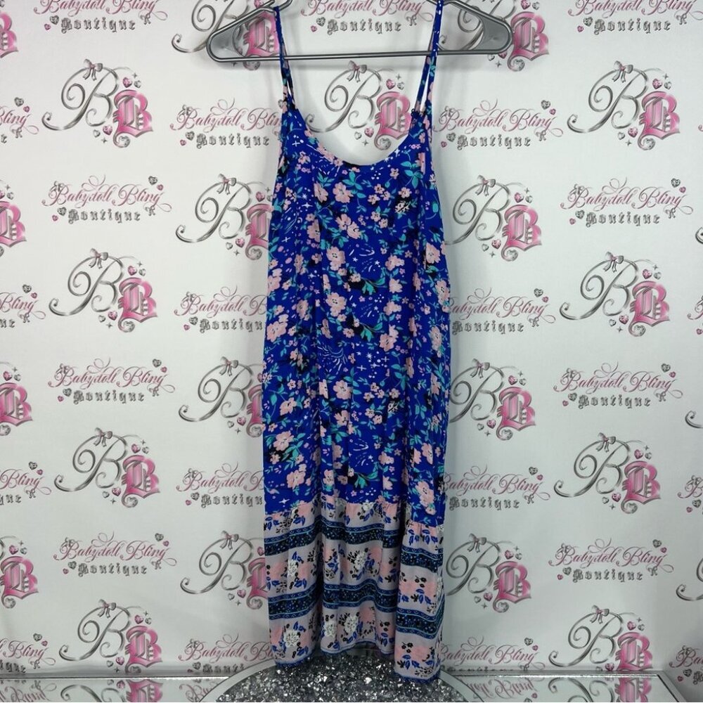 Qearal dress flowy flowers Vibrant Floral Dress in Blue and Pink